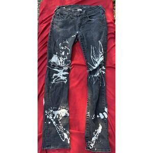 True Religion Black Bleached Design Men's Jeans Size 30 Waist - Made in the USA